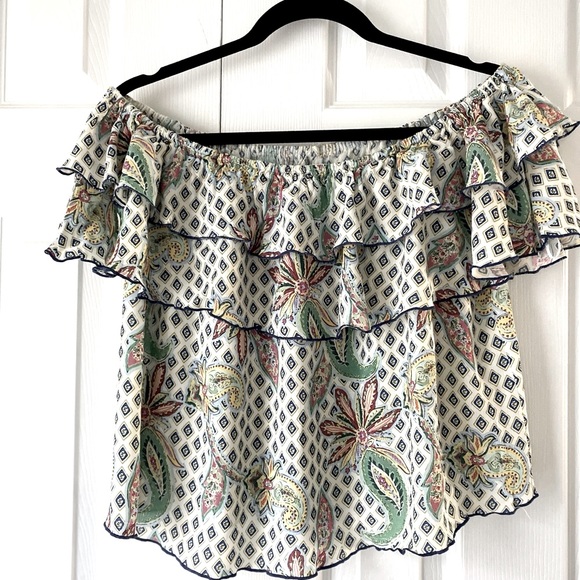 ZARA off the shoulder Boho cropped blouse Top Size M - Picture 2 of 3